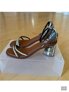 Franco Sarto Leather Black and Tan Snakeskin Embossed Heels